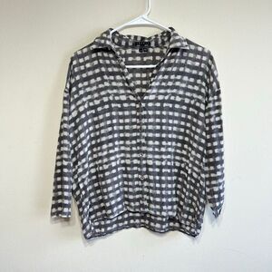 Theory Gray White Button Down Blouse Silk XS